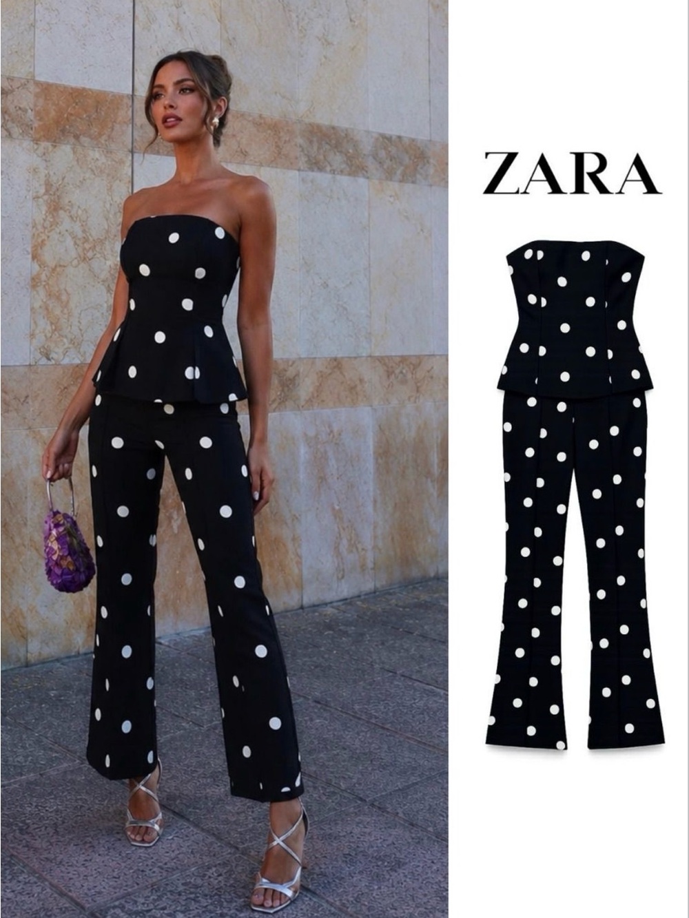 ZARA Polka Dot Strapless Peplum Jumpsuit